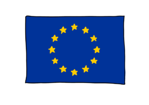 Einfache Zeichnung einer blauen Europaflagge mit gelbem Sternkreis