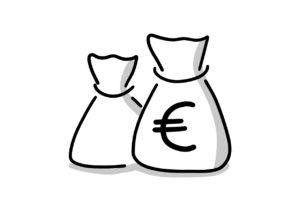 Einfache Zeichnung zweier Säcke mit Eurozeichen