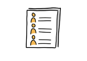 Einfache Zeichnung eines Dokuments, auf dem drei Strichfiguren untereinander angeordnet sind, daneben jeweils zwei Linien