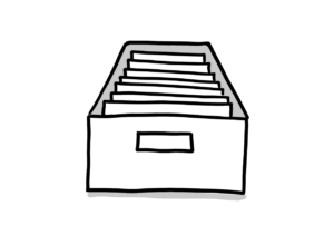 Einfache Zeichnung eines Kastens mit Karteikarten