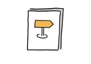 Einfache Zeichnung eines Dokuments mit einem orangen Wegweiser
