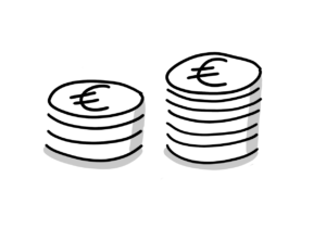 Einfache Zeichnung zweier unterschiedlich hoher Stapel mit Euromünzen