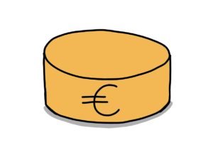 Einfache Zeichnung eines orangen tortenähnlichen Objekts mit Eurozeichen