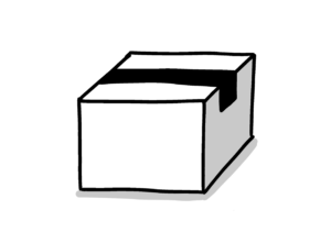 Einfache Zeichnung eines Pakets, das mit einem breiten schwarzen Klebeband verschlossen ist