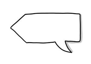 Einfache Zeichnung einer nach links weisenden Sprechblase in Pfeilform