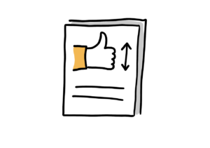 Einfache Zeichnung eines Dokuments mit zwei Linien, über denen ein Daumen nach oben weist; neben der Hand befindet sich ein kleiner senkrechter Doppelpfeil