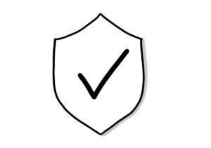 Einfache Zeichnung eines Schutzschildes mit einem Haken
