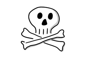 Einfache Zeichnung eines Totenkopfs mit zwei übereinanderliegenden Knochen