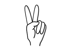Einfache Zeichnung einer ansonsten geschlossenen Hand, die Zeige- und Mittelfinger zu einem V hochhält