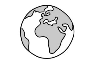 Einfache Zeichnung einer Weltkugel mit Kontinenten