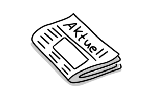 Einfache Zeichnung einer zusammengefalteten Tageszeitung mit der Aufschrift Aktuell