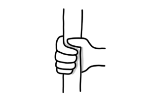 Einfache Zeichnung einer Hand, die eine senkrechte Stange oder einen Stab festhält