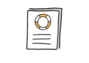 Einfache Zeichnung eines Dokuments, auf dem ein Rettungsring und drei Linien platziert sind