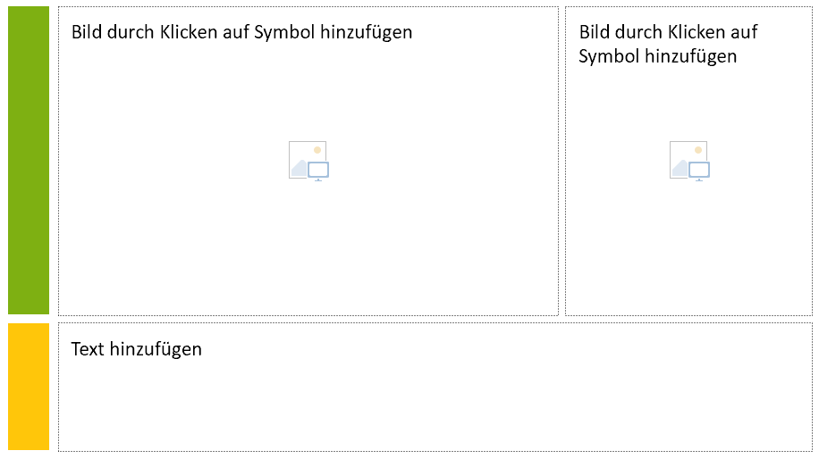 Beispielfolie mit zwei Bild- und einem Textplatzhalter; im Textplatzhalter steht Text hinzufügen