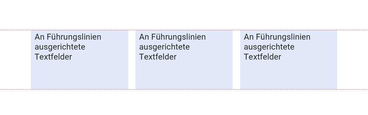 drei Textkästen, deren obere und untere Kanten bündig an gestrichelten Linien ausgerichtet sind