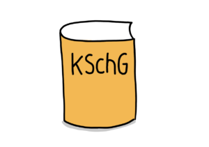 Einfache Zeichnung eines orangen Buches mit der Abkürzung KSchG auf dem Cover