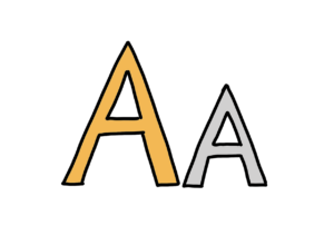 Einfache Zeichnung des Großbuchstabens A in zwei Größen: die größere ist orange, die kleinere grau