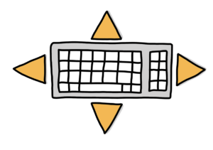 Einfache Zeichnung einer Bildschirmtastatur an deren vier Seiten orange Dreiecke jeweils nach außen zeigen
