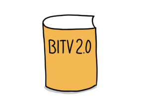 Einfache Zeichnung eines stehenden Buches, auf dem die Abkürzung BITV 2.0 steht