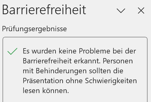 Screenshot der erfolgreichen Barrierefreiheitsprüfung in PowerPoint
