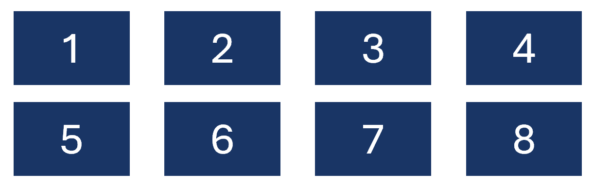 Grafik mit acht dunkelblauen Rechtecken mit den Ziffern 1 bis 8, angeordnet in zwei Zeilen mit jeweils vier Rechtecken.