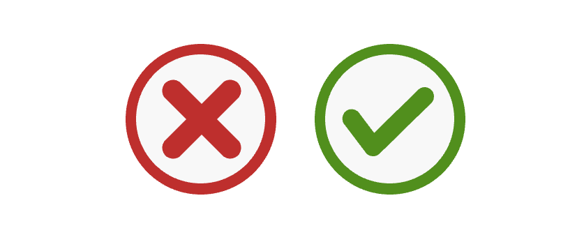 Zwei Icons: ein rotes Kreuz in einem roten Kreis und ein grüner Haken in einem grünen Kreis.