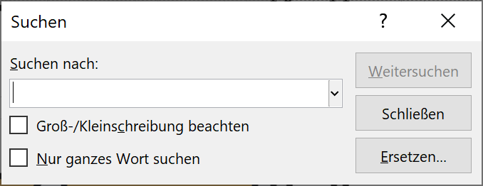 Screenshot des Dialogfeldes Suchen in PowerPoint