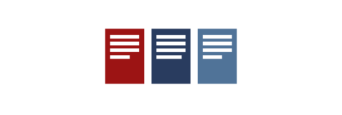 Grafik dreier stilisierter Textkästen mit unterschiedlichen Füllfarben und weißer Schrift