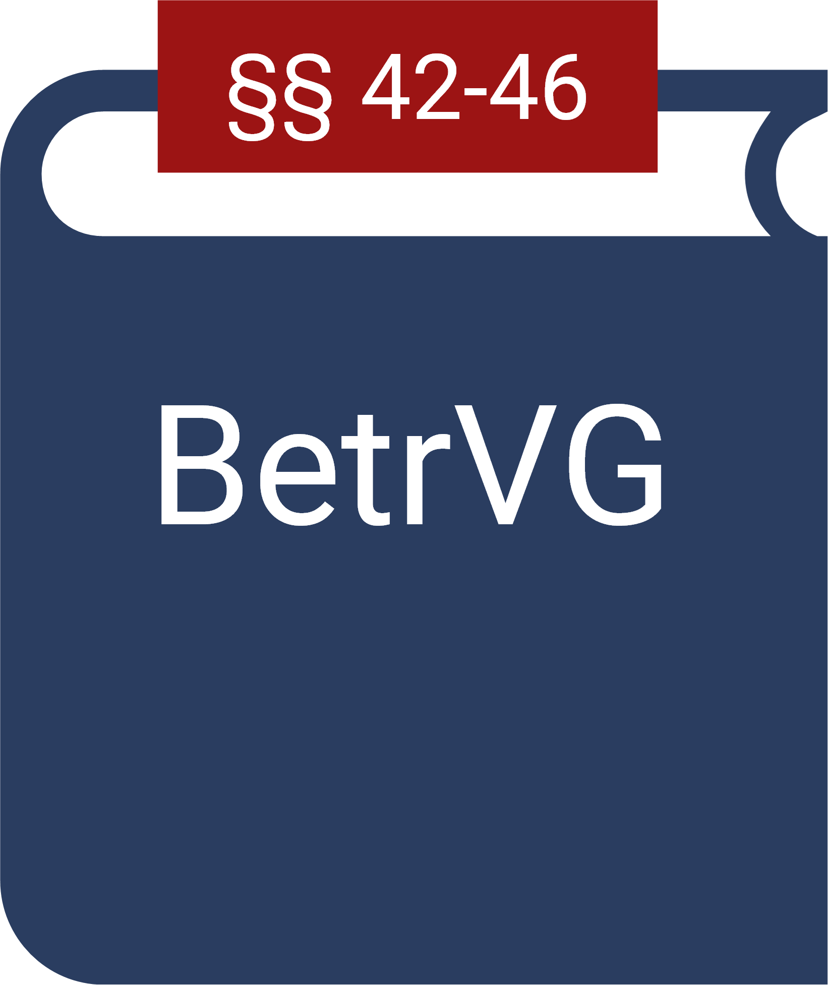 Buch-Icon mit der Abkürzung BetrVG auf dem Titel; im Buch steckt ein Lesezeichen, auf dem "§§ 42-46" steht