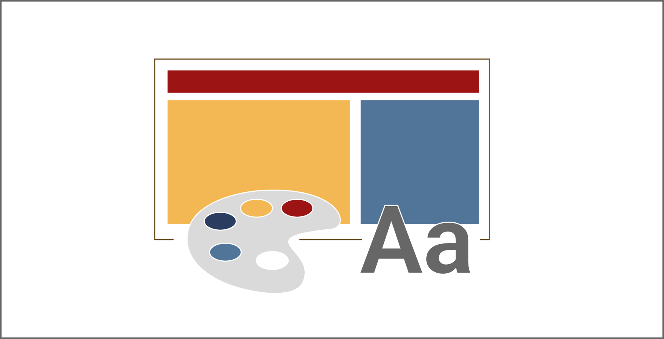 Grafik einer PowerPoint-Folie mit drei Platzhaltern in verschiedenen Farben, davor ist eine Malpalette sowie ein großes und ein kleines A platziert