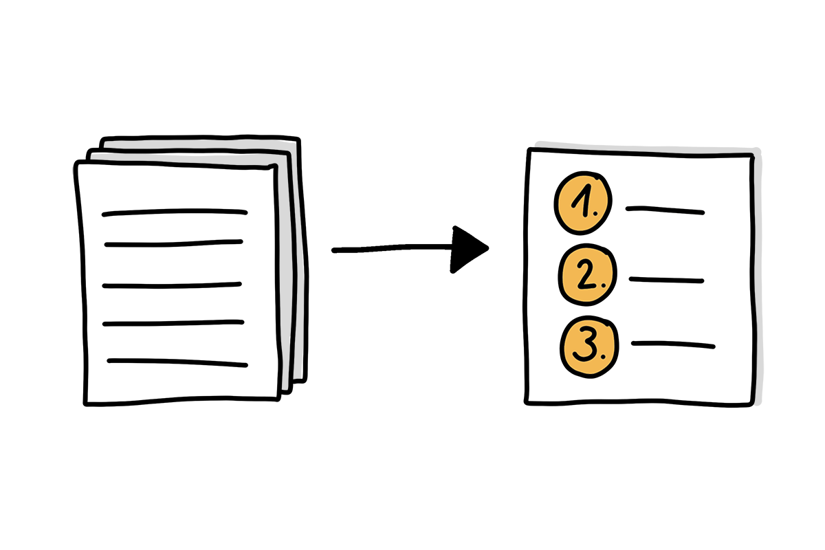 Zeichnung eines Textdokuments und eines einfachen Blattes mit drei Punkten. Dazwischen befindet sich ein Pfeil