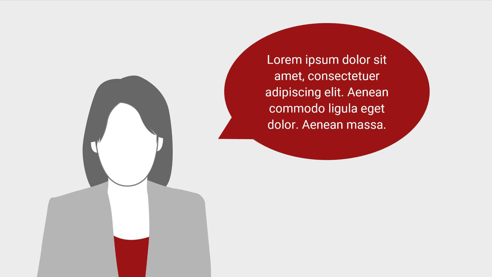 PowerPoint-Folie mit der Silhouette einer Frau, der eine Sprechblase mit Blindtext zugeordnet ist