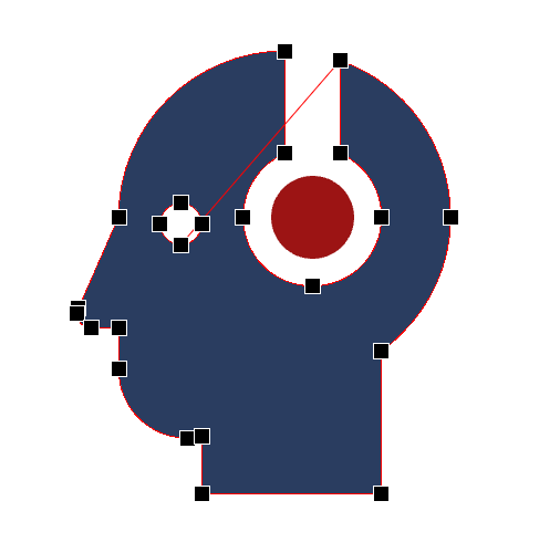 Icon eines stilisierten Kopfes im Profil mit Kopfhörern, bei dem die Vektorpunkte und die sie verbindenden Linien zu sehen sind