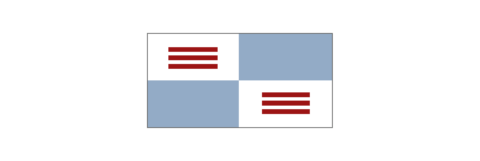 In vier Rechtecke unterteilte Folie mit Text im ersten und dritten Rechteck. Das zweite und vierte Rechteck ist eine farbige Fläche.