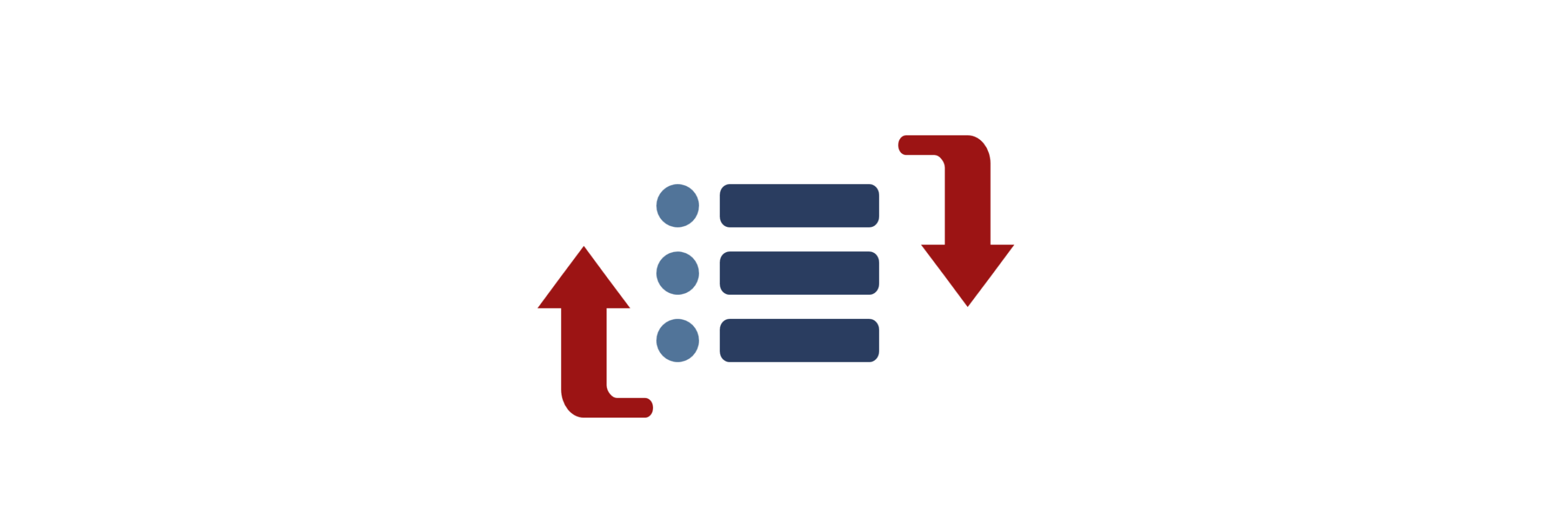 Grafik mit drei stilisierten Listenpunkten die von zwei gewinkelten Pfeilen "eingerahmt" sind